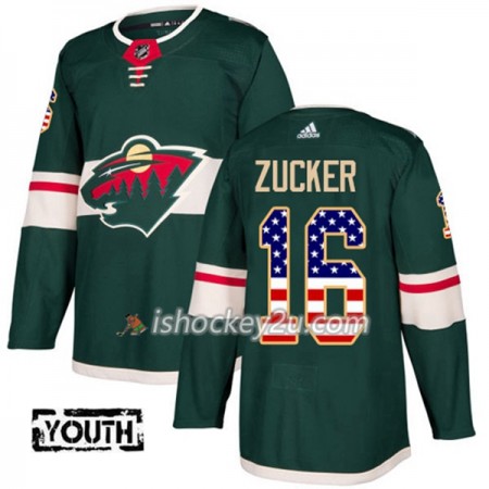 Børn NHL Minnesota Wild Trøje Jason Zucker 16 Adidas 2017-2018 Grøn USA Flag Fashion Authentic